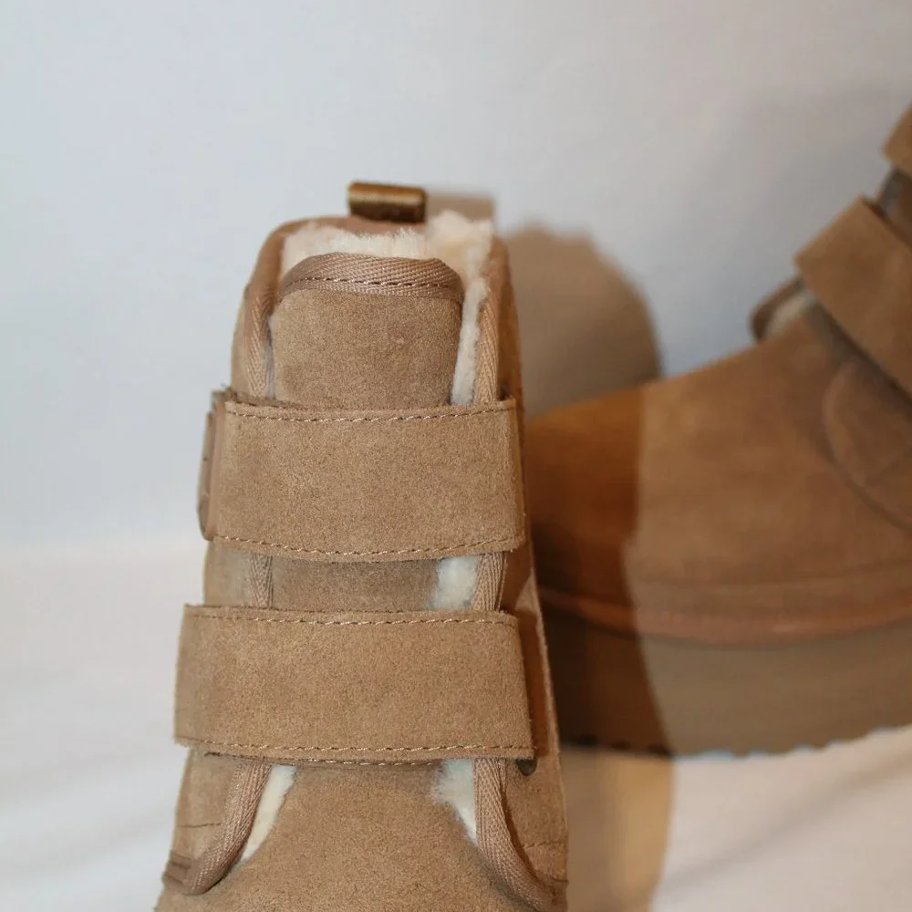 NIB UGG WOMEN'S PLATFORM CHESTNUT SUEDE SHEARLING LINED ANKLE BOOTS - Picture 4 of 8